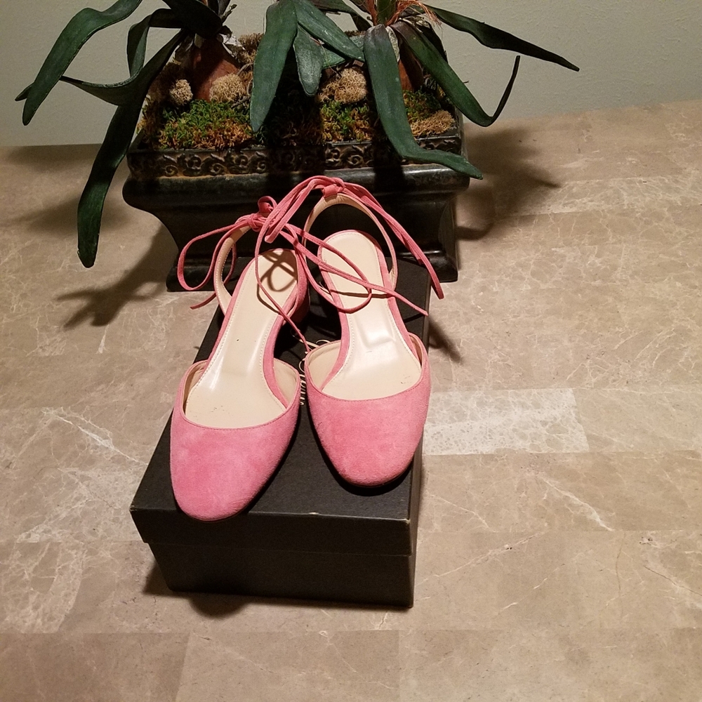 J Crew pink suede sling backs